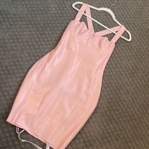 House Of CB, ‘Anissa’ Baby Pink Vinyl Dress, Size M latex material